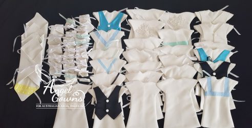 Gowns, wraps and nappies made from a donated gown